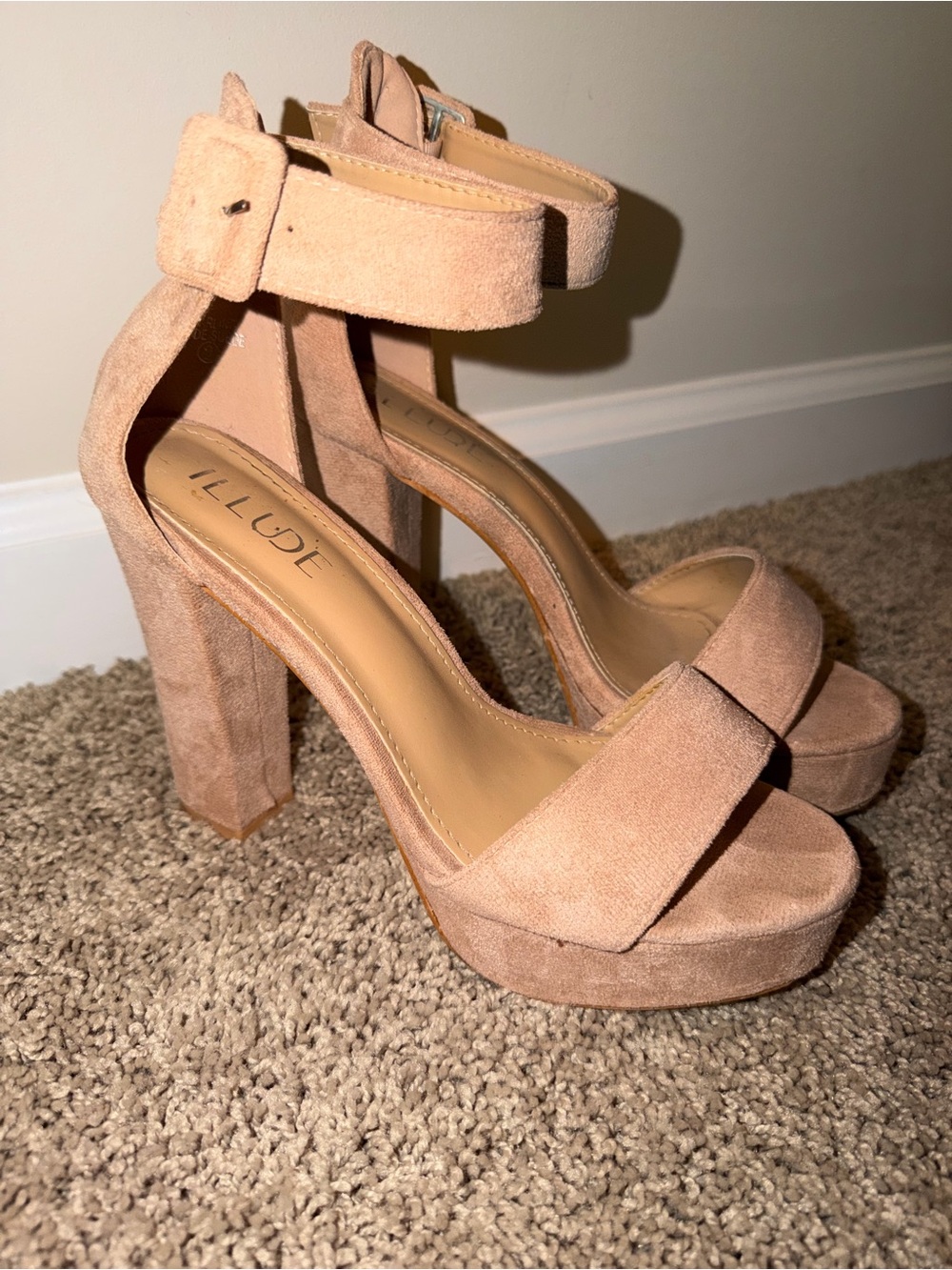 Illude Nude Suede Platform Block Heel Sandals